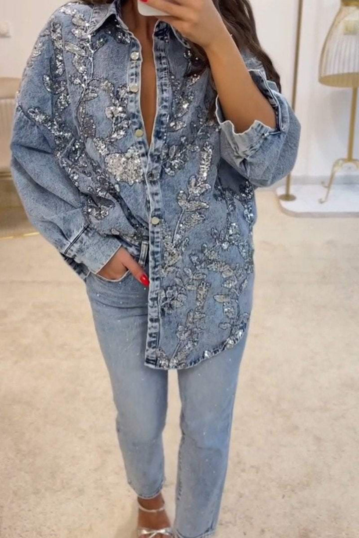 Sparkle Denim | Embroidered Sequin Blouse